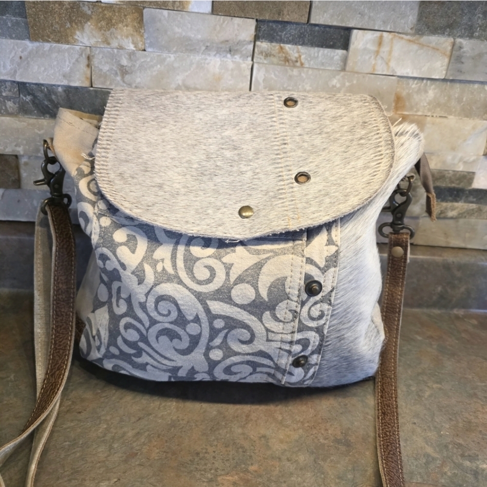 Myra Bag Gray and Brown Patterned Shoulder Bag